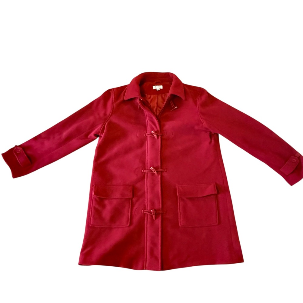 d & co. Denim Company Fleece Toggle Coat Womens Large Red Pockets Full Zip